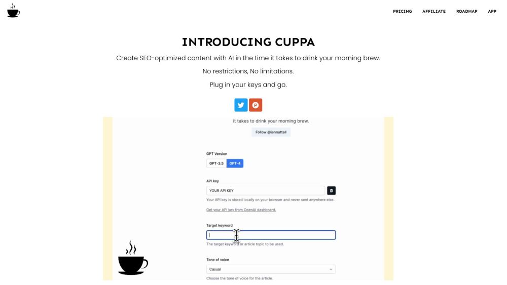 Cuppa.sh: AI-Powered Content Creator for Web, Blogs, Newsletters, Emails