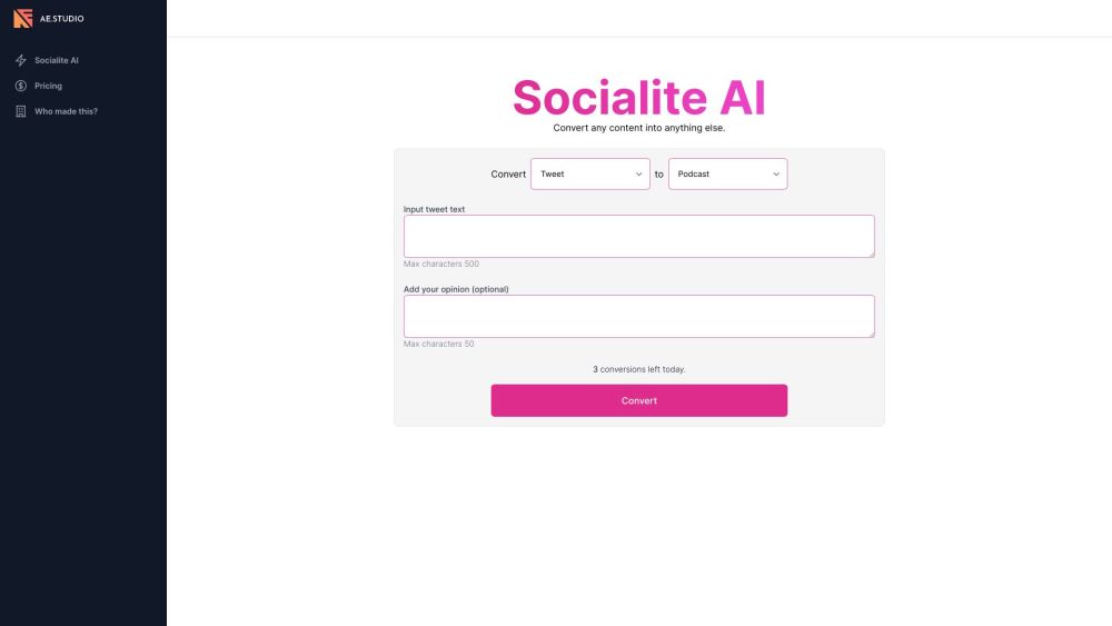 Socialite AI: Web App for Easy Content Conversion and Transformation