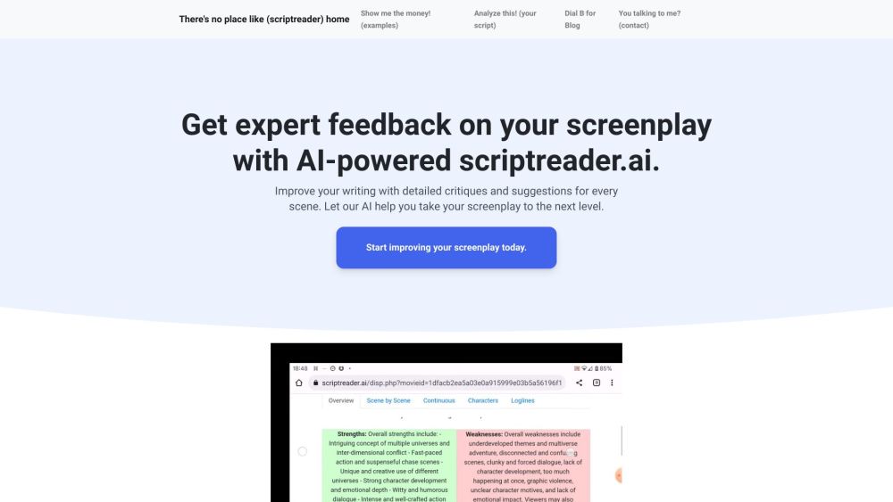 ScriptReader.ai: AI Screenplay Analysis, Feedback, and Improvement Tool