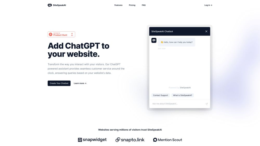 SiteSpeakAI : Custom Trained 24/7 ChatGPT AI Chatbots for Websites