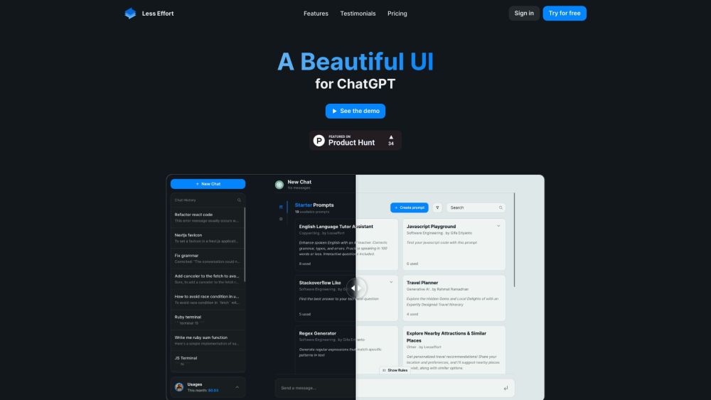 Lesseffort: User-Friendly UI for ChatGPT AI Conversations