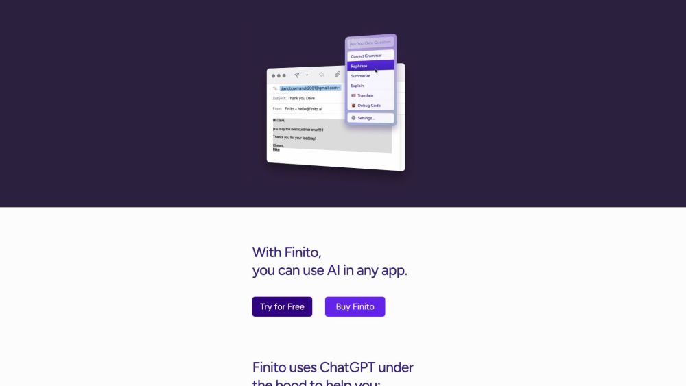 Finito AI: Enhance Apps with Grammar, Writing & More