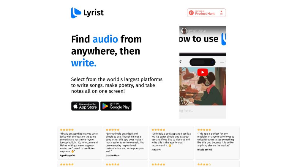 Lyrist: Find Audio, Write Songs, Create Poetry, Take Notes Easily