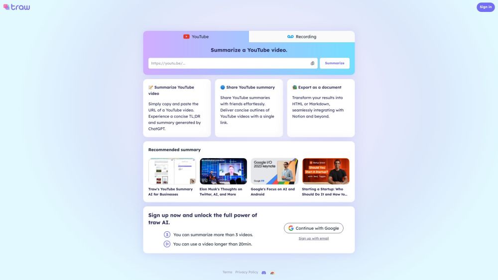 Traw: AI-Powered YouTube Summary for Quick, Time-Saving Insights