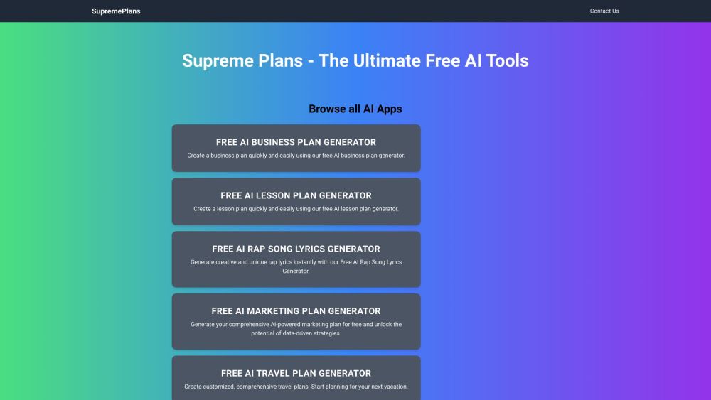 SupremePlans: AI Tools for Plan Generation and Innovation