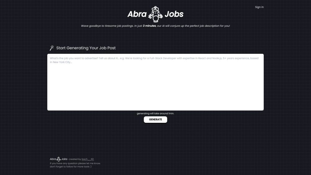 AbraJobs: AI Job Description Generator & Tagging Tool, Saves Time