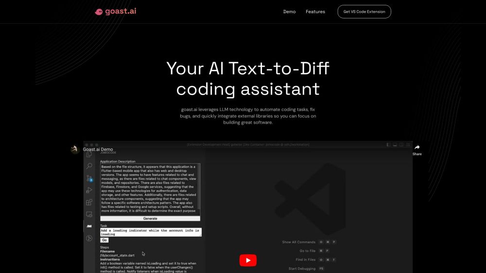 Goast.ai: AI Coding Assistant for Autocomplete, Bug Fixes, Project Setup