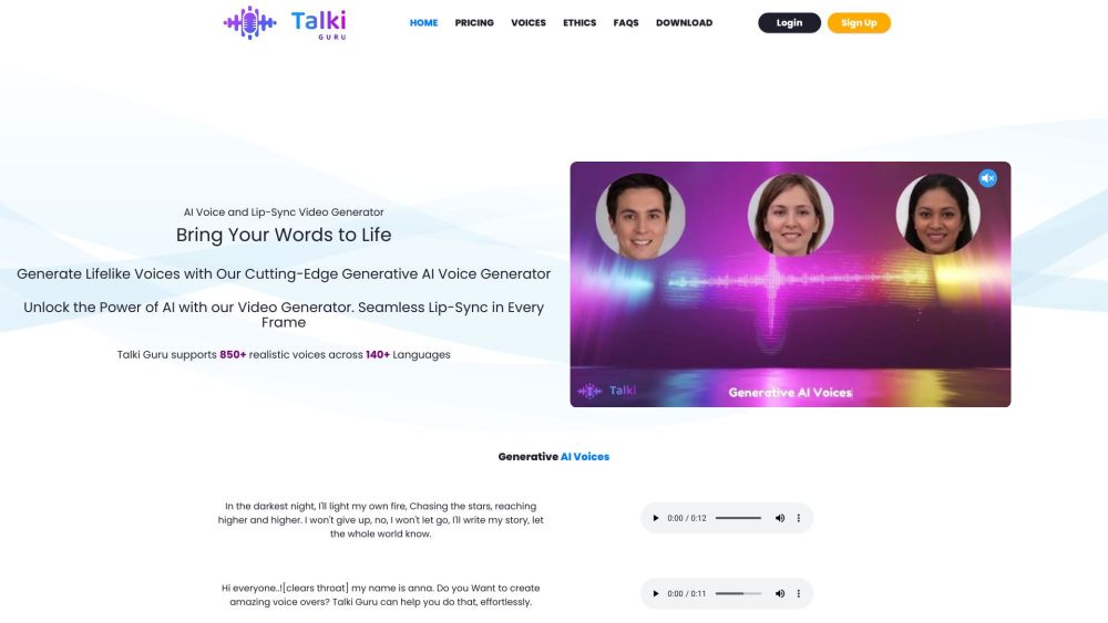 Talki Guru: AI Voice & Lipsync Tech for Lifelike Videos