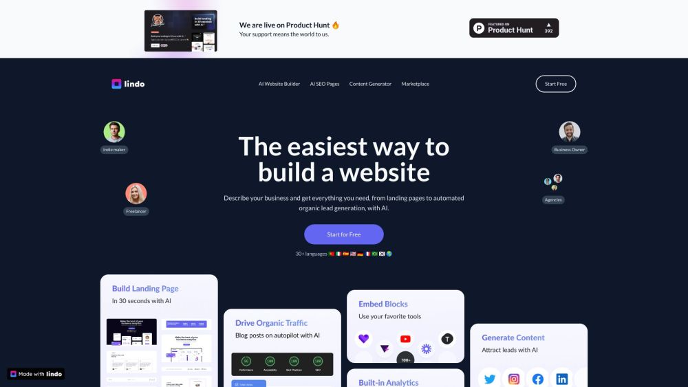 Lindo: AI Website Builder, Landing Pages, Lead Generation, No Coding Needed