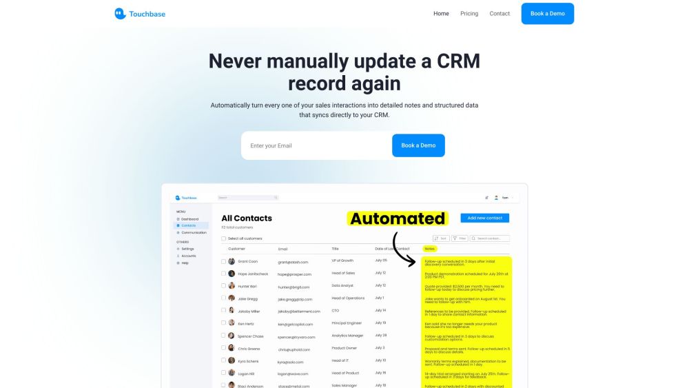 Touchbase: Automated CRM Tool Transforming Sales Communications Effortlessly