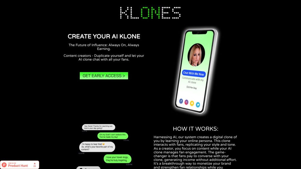 Klones: AI Platform for 24/7 Fan Engagement & Income Generation