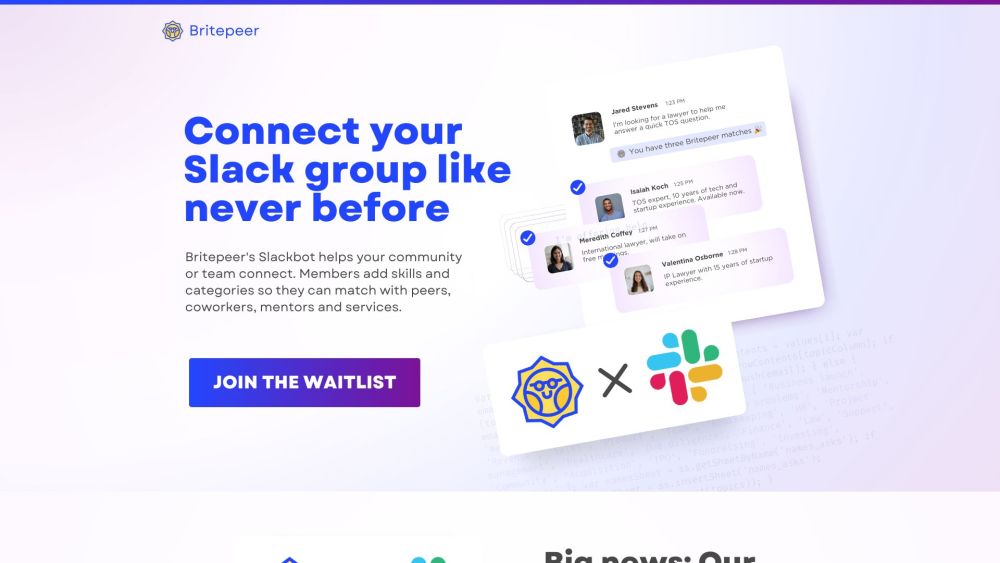 Britepeer: Slack Knowledge Share & Peer Matching Tool - Connect & Learn