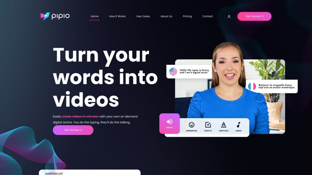 Pipio: AI Video Creation with Custom Actors & Voice Over