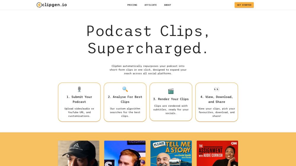 ClipGen: Podcasts to Short Clips, Subtitles, Branding, 30+ Languages