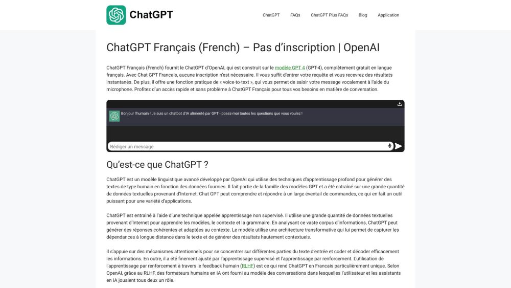 ChatGPT Français : Modèle GPT-4, Gratuit, Aucune Inscription Requise