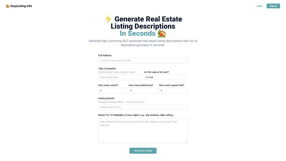 EasyListing.Info: AI Tool for Real Estate Descr. Generation