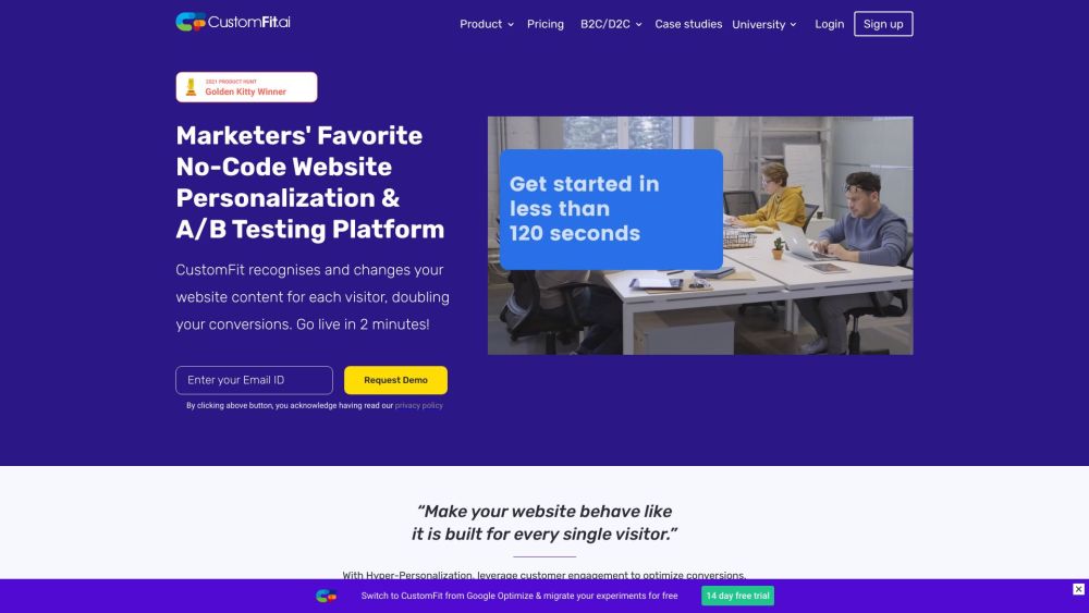 CustomFit.ai: Fast, Secure No-Code A/B Testing & Web Personalization