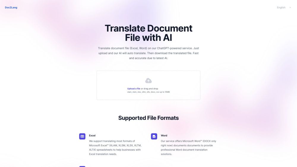 Doc2Lang: AI Translation for Excel, Word, CSV Files