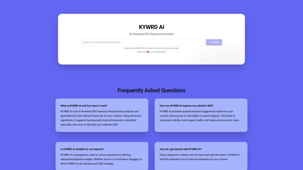 KYWRD AI: Advanced SEO Assistant for Top, Long-Tail, Competitor Keywords