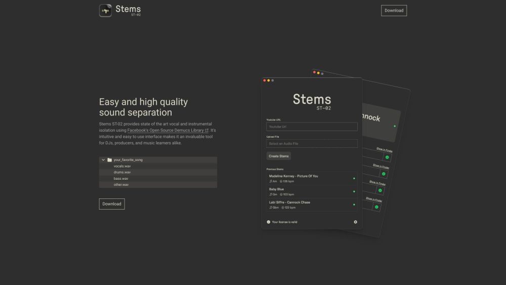 Stems: Powerful, User-Friendly Audio Separator for Quality Sound