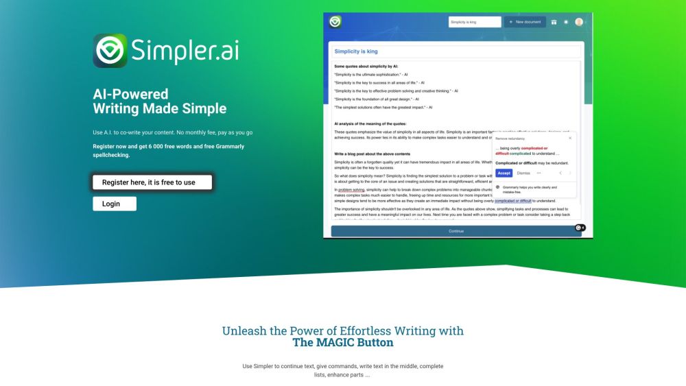 Simpler.AI: Co-Write & Continue Text with AI Focus