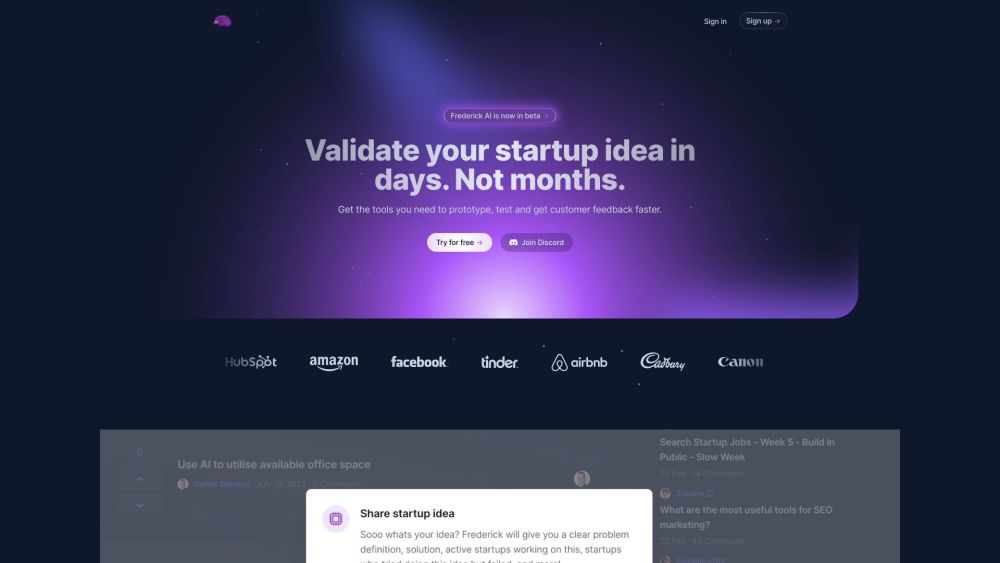 Frederick AI: Validate Startup Ideas & Publish Business Plans