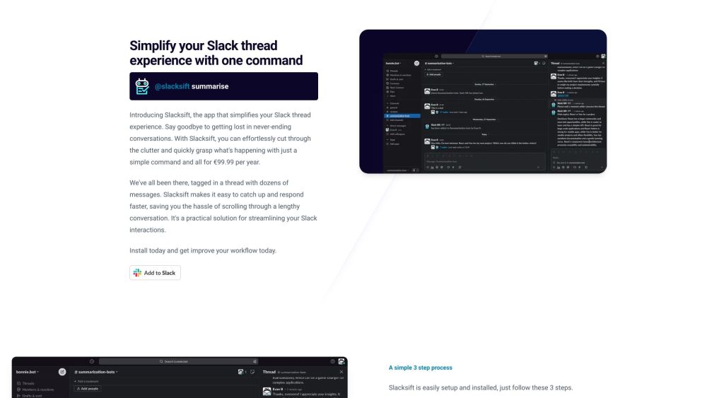 Slacksift: Simplify Slack Threads for Faster Catch-Up and Responses