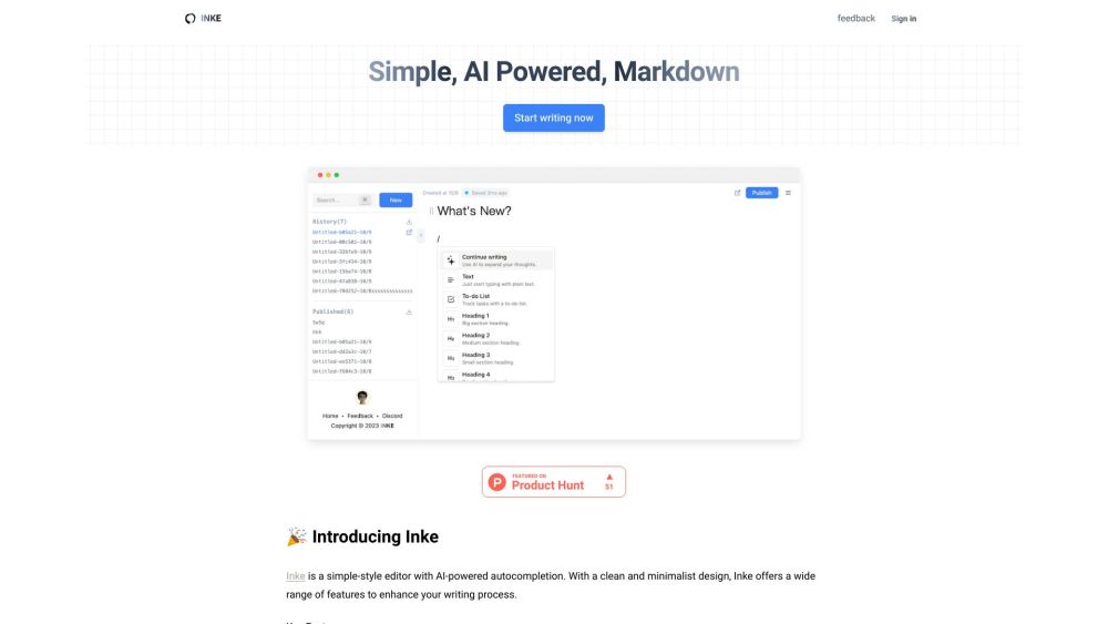 Inke : AI-Powered Markdown-Like Editor, Local Data Storage