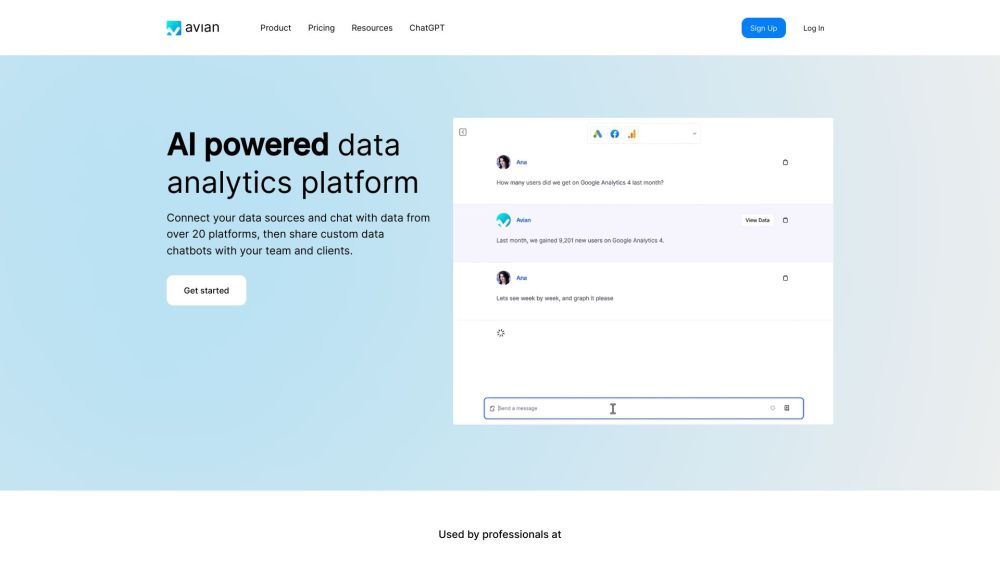 Avian: AI-Powered Data Analytics & Custom Chatbot Platform : Connect, Chat, Share: AI Data from 20+ Platforms