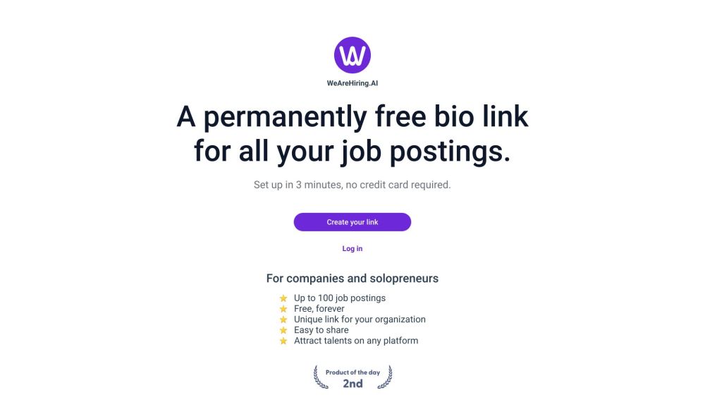 WeAreHiring.AI: Free Bio Link for Displaying 100 Job Postings