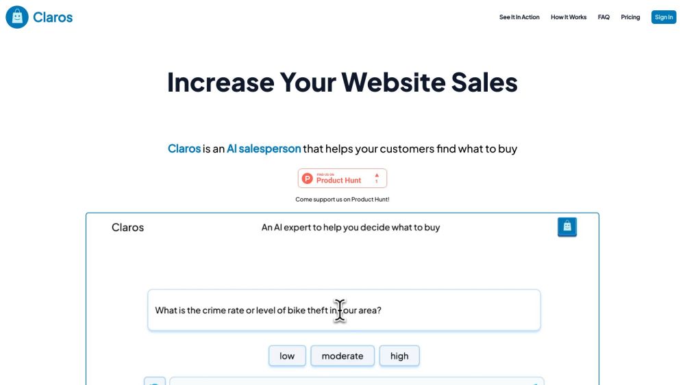 Claros : 24/7 AI Salesperson Boosting Web Sales Conversions