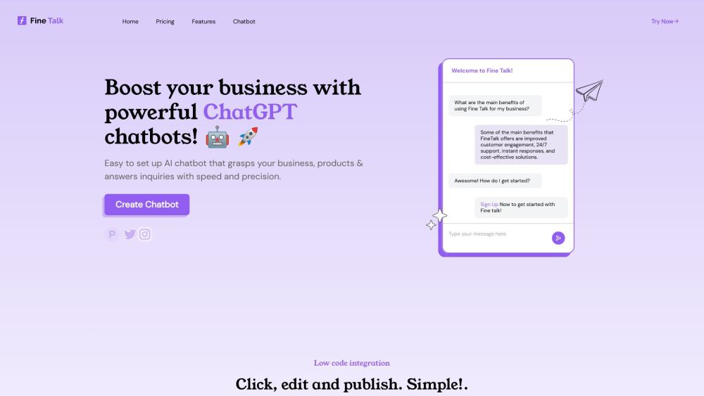 FineTalk: AI Chatbot for Business, Fast Setup & Precise Answers