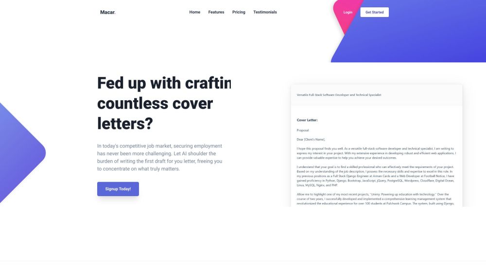 Macar AI: Streamlining Cover Letters for Job Seekers and Freelancers