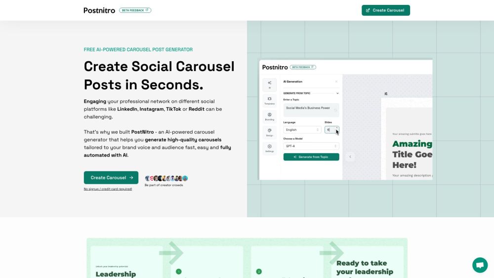 PostNitro: AI-Powered Carousel Creation Tool for Stunning Social Media