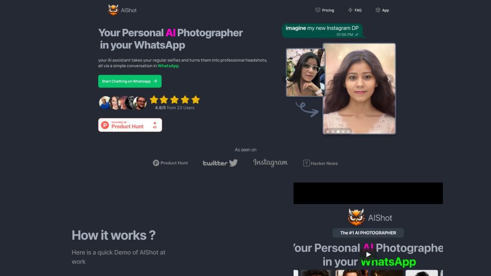 AiShot: AI Headshots & Custom Selfies via WhatsApp - Professional Quality