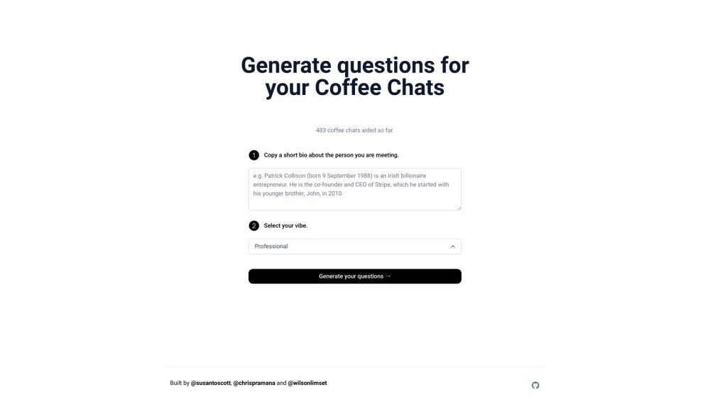 Podcast & Coffee Chat Generator: AI-Powered Question Creator Tool