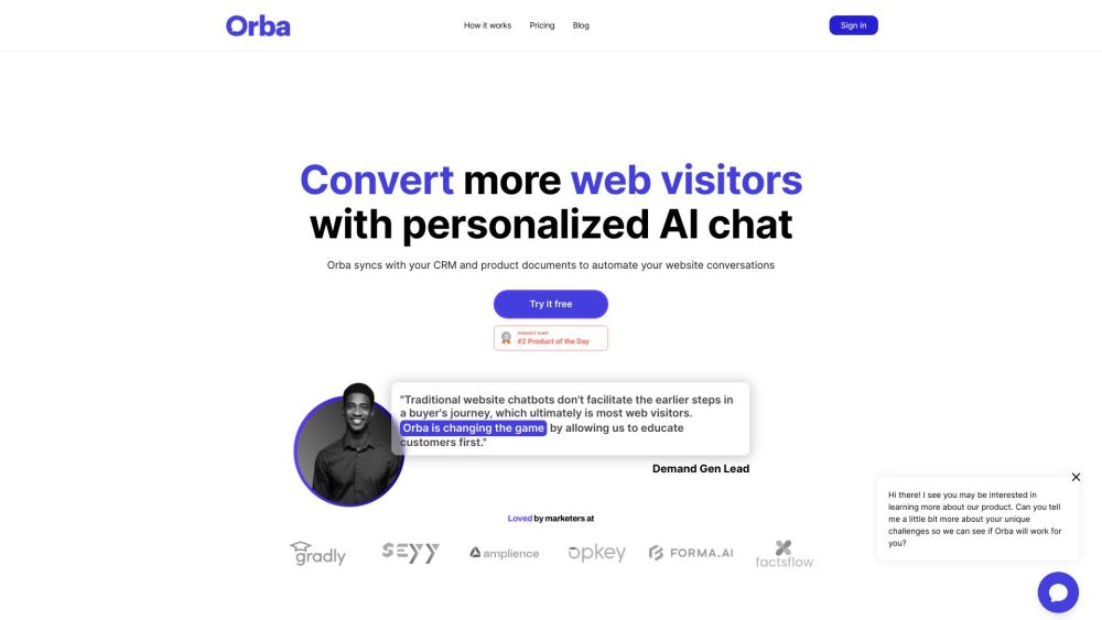 Orba AI Chatbot: Personalized Web Conversations & CRM Syncing