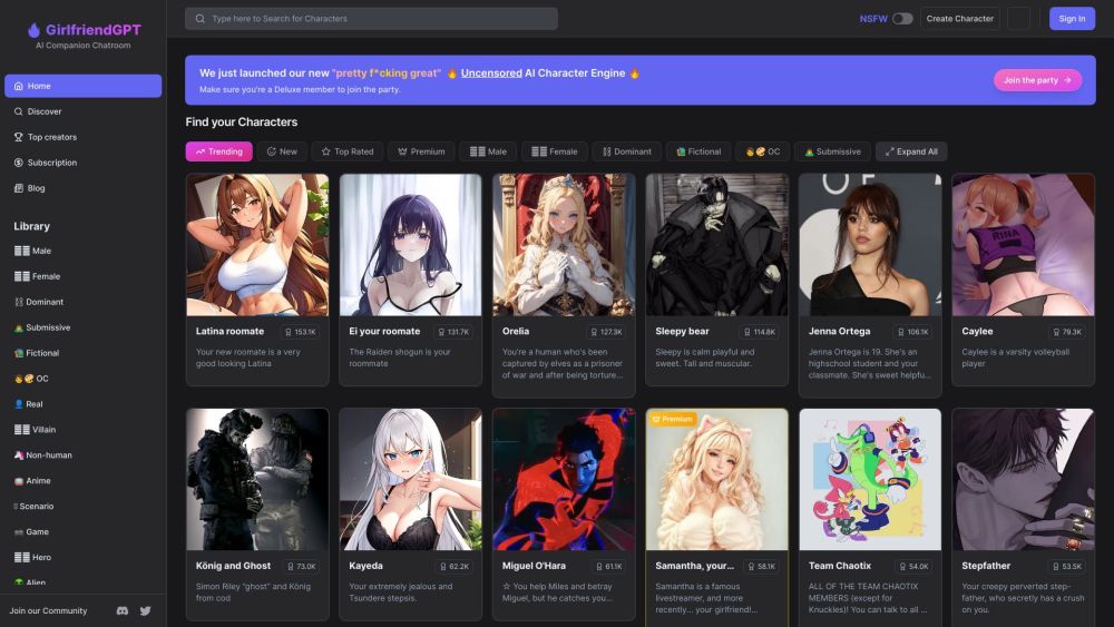 GirlfriendGPT : AI Chatroom for SFW/NSFW Character Talks