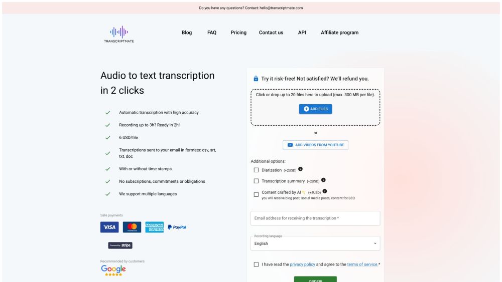 Transcriptmate: Affordable Pay-As-You-Go Audio-to-Text Transcription