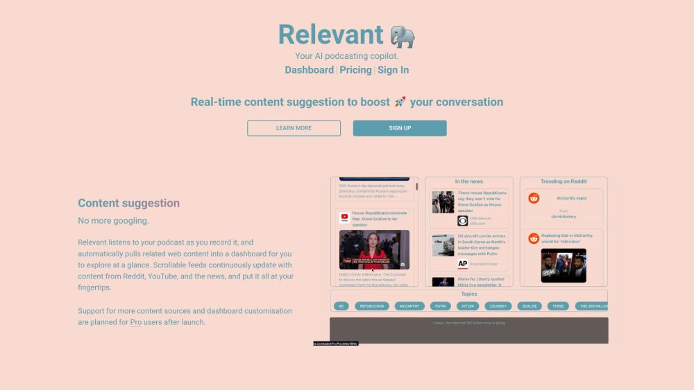 Relevant: Real-Time Podcast Content Tool – Auto-Suggests & Explores