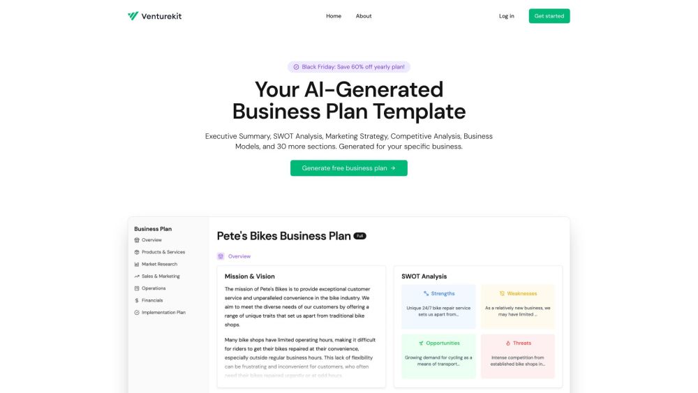 Venturekit: AI-Tailored Business Plans, Marketing Ideas, Targets : Tailored AI Business Solutions