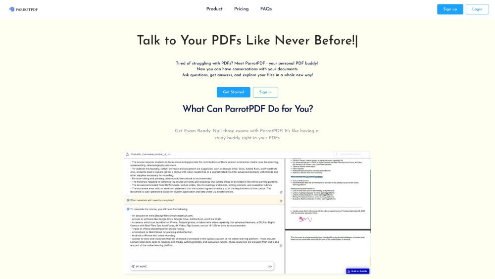 ParrotPDF: Interactive PDF Exploration, Questions & Answers Tool