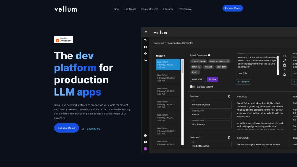 Vellum: LLM App Development, Semantic Search, Version Control : Complete LLM App Development Platform