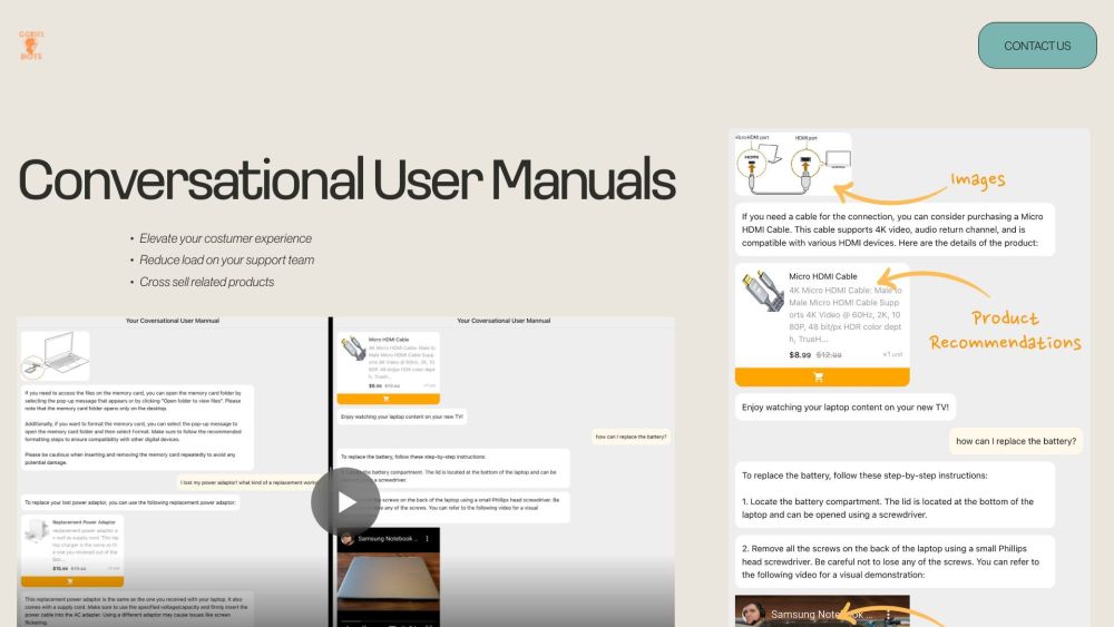 Conversational User Manuals: QR Code, Easy Support, Cross-Selling