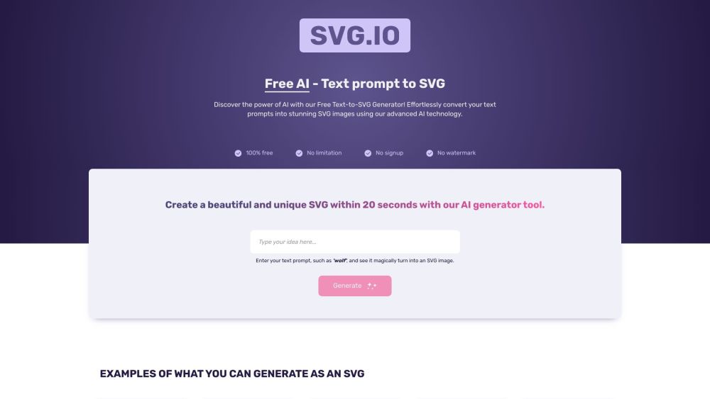 'Free AI - Text to SVG: Convert Text Prompts into SVG Images'