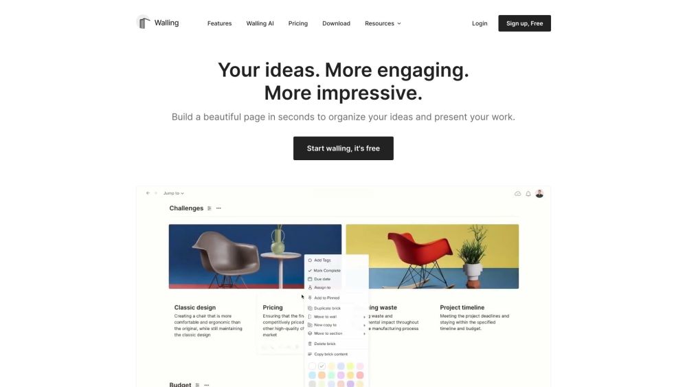 Walling: Organize Work, Present Ideas & Build Pages in Seconds with AI