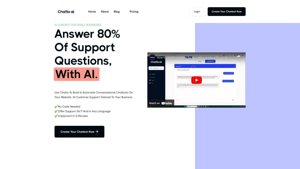 Chatio: AI Chatbot, Multilingual, No-Coding Setup