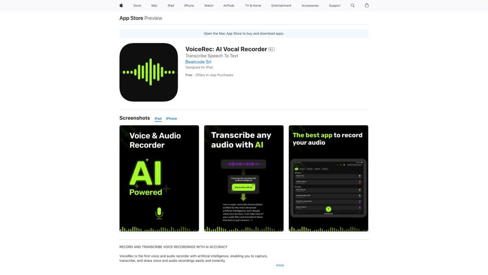 VoiceRec: AI Vocal Recorder for Transcribing & Sharing Audio Easily