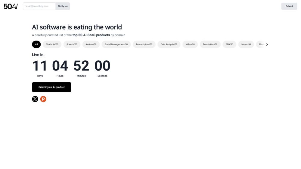Top50AI: Ultimate Curator of Top 50 AI SaaS Tools by Category