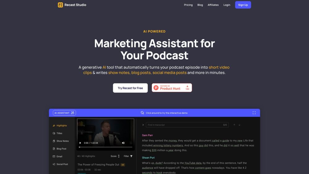 Recast Studio: AI Podcast Clips, Blogs & Social Posts Creation